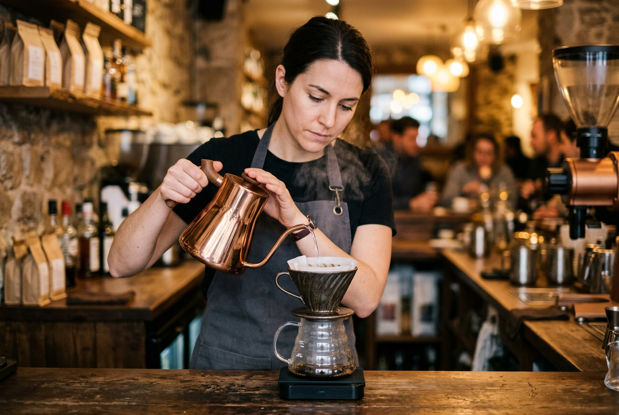Barista preparing coffee